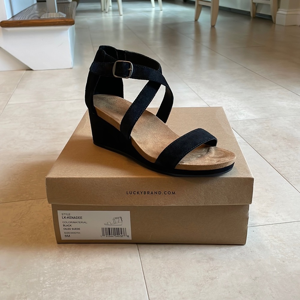 Lucky brand black suede wedge